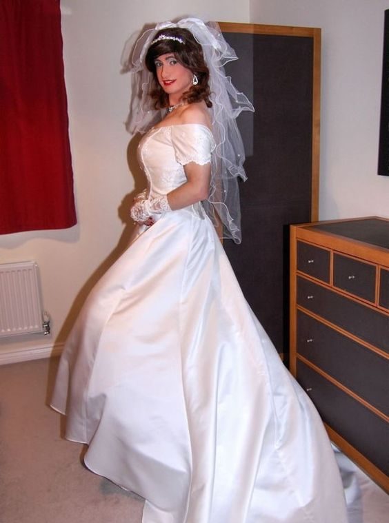 Crossdresser in bridal dress
