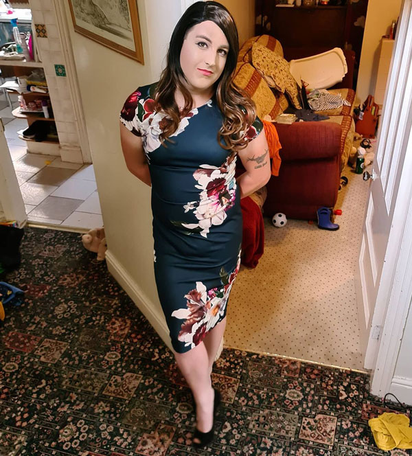 Crossdresser Danielle in floral dress