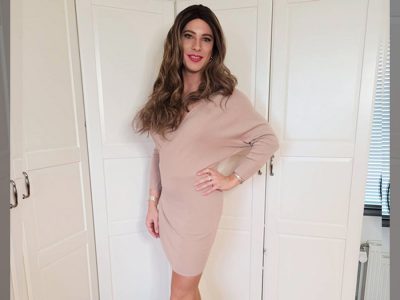 Beautiful Crossdresser Victoria in pink dress and heels