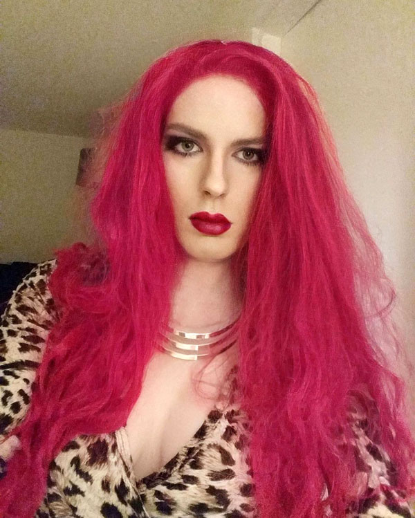 crossdresser in Pink hair wig 