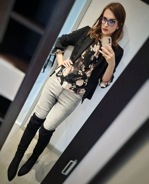 crossdresser in jeans and boots
