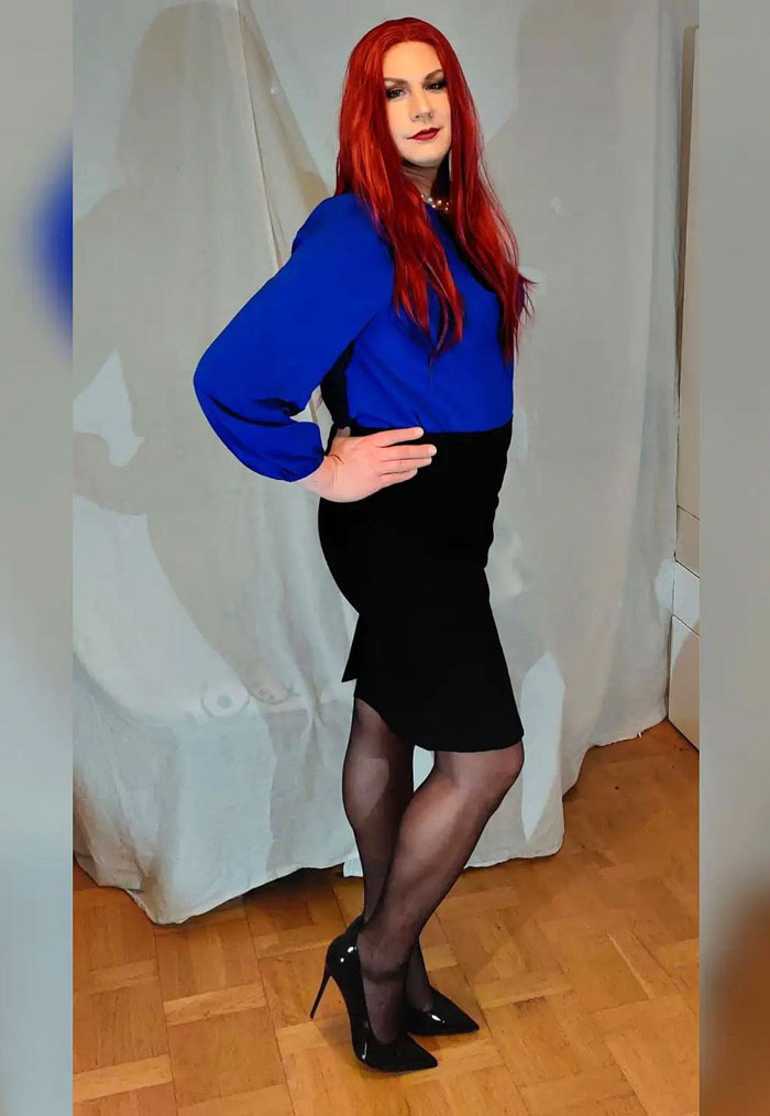 crossdresser in blouse and skirt