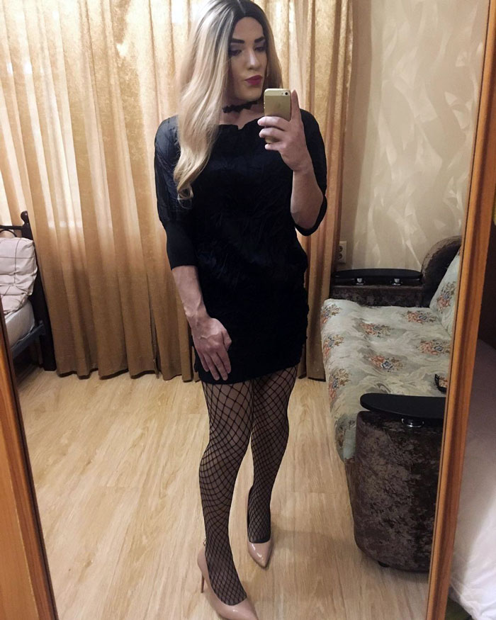 crossdresser in black dress