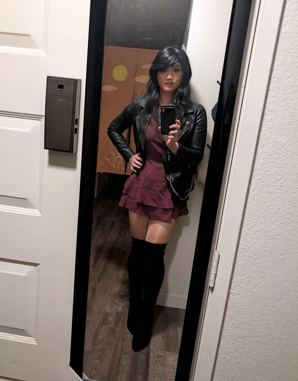beautiful crossdresser in mini dress