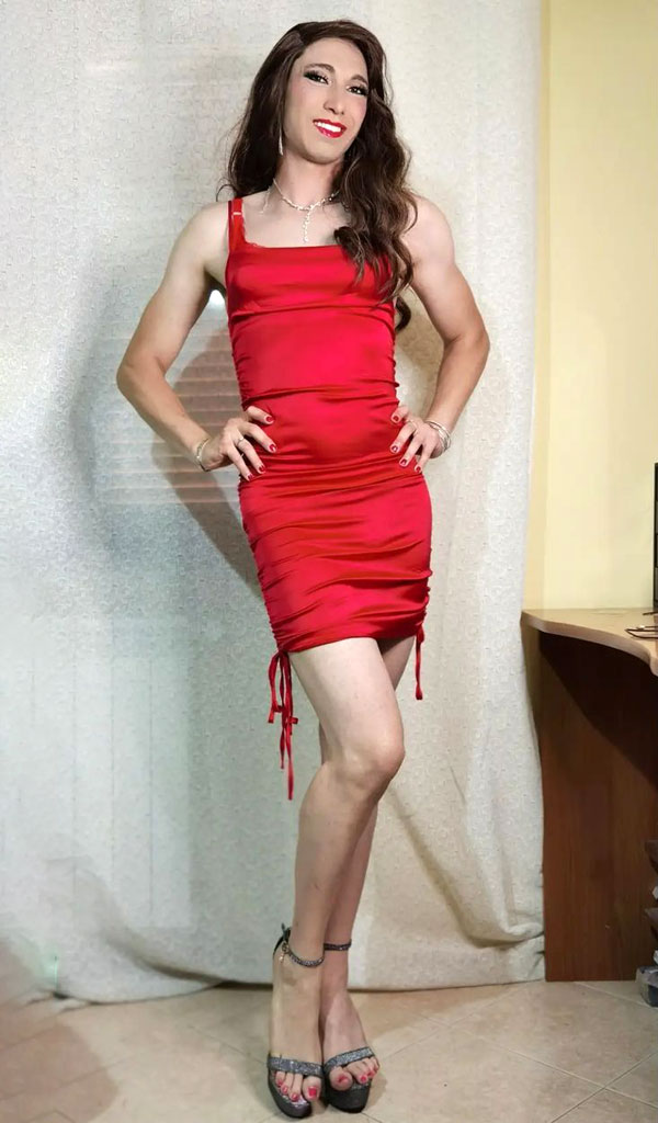 crossdresser in red dress