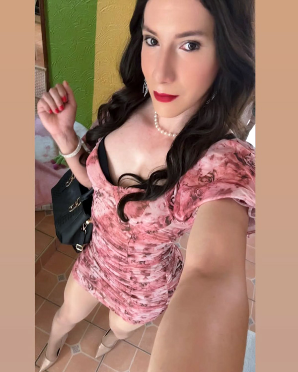 beautiful crossdresser in chiffon dress