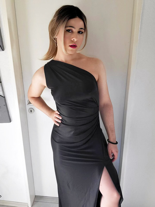 Beautiful crossdresser in Black dress