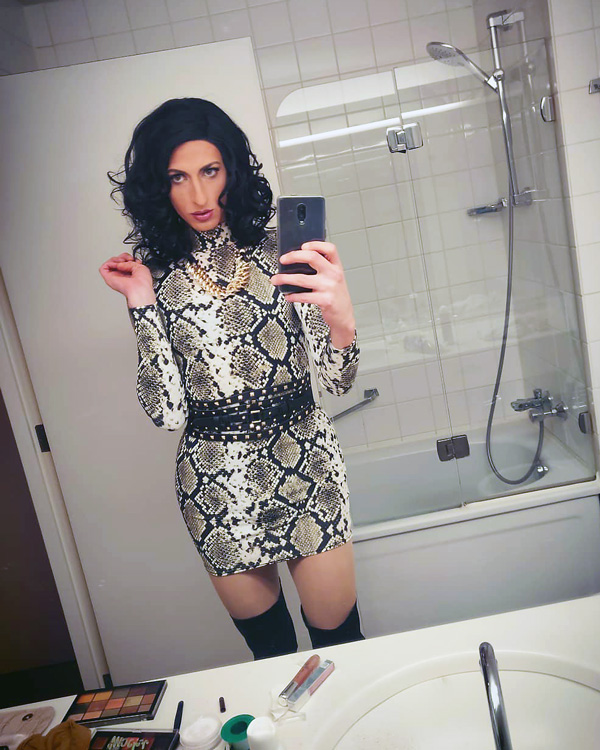 crossdresser in mini dress